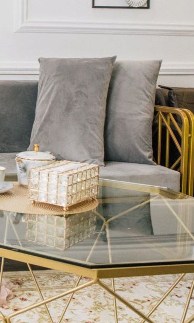 Gold geometric coffee table, Furniture & Home Living, Furniture, Tables