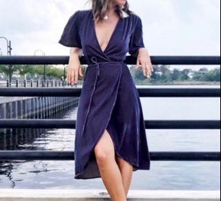H&M velvet blue-ish grey wrap dress