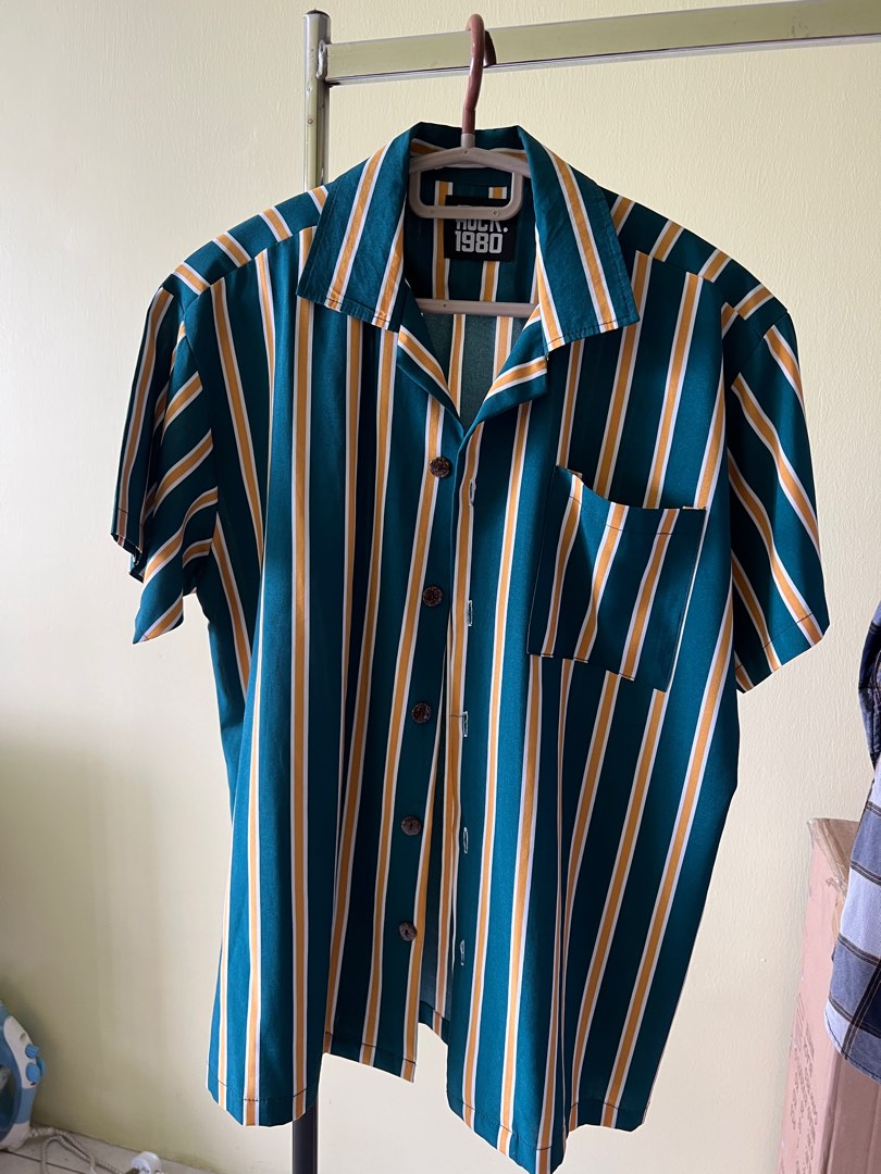 HUCK 1980 Yellow/Green Striped Shirt, Men's Fashion, Tops & Sets