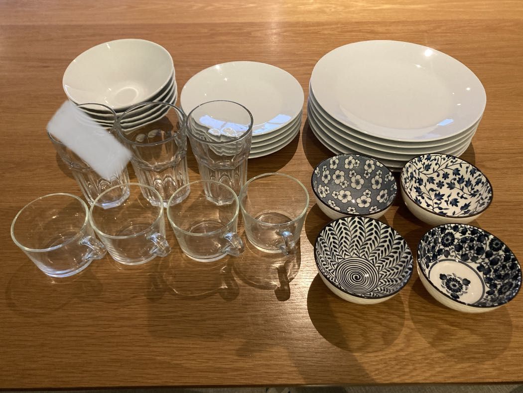 IKEA 365+Plate set + IKEA glasses and sauce bowls, Furniture & Home