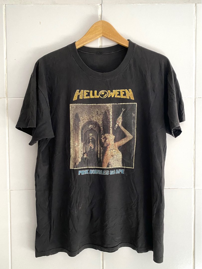 Kaos band Vintage Helloween Promo 90s Halloween Pink Bubbles Go Ape  Original T Shirt single stitch