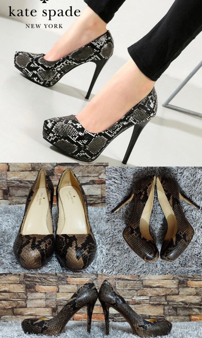 Kate Spade New York Snakeskin Embossed Beige/Black Peep-toe High Heel Pumps,  Luxury, Sneakers & Footwear on Carousell