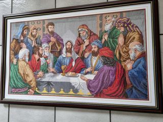 Last Supper Cross Stitch Framed with Glass Large Size