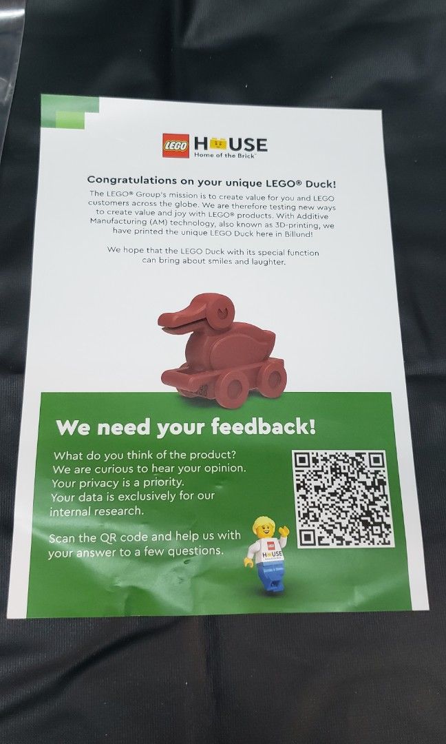 LEGO 3D printed Duck with Certificate and 1x8 紀念 brick － AFOL Day, 興趣及