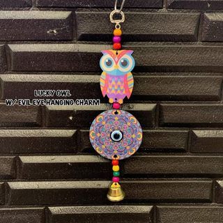 Lucky owl with evil eye hanging charm