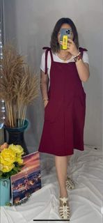 Maroon Plus Size Jumper Dress with White Inner