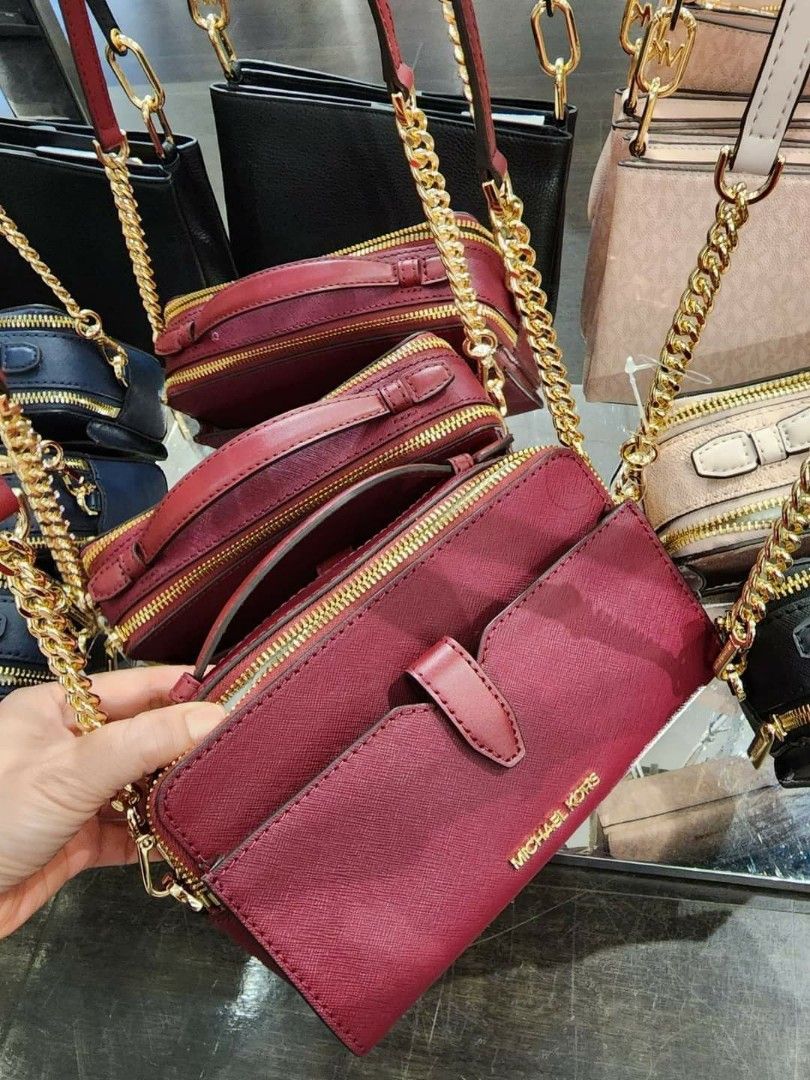 MICHAEL KORS JET SET ITEM MEDIUM DOUBLE ZIP PHONE CROSSBODY MULBERRY,  Luxury, Bags & Wallets on Carousell