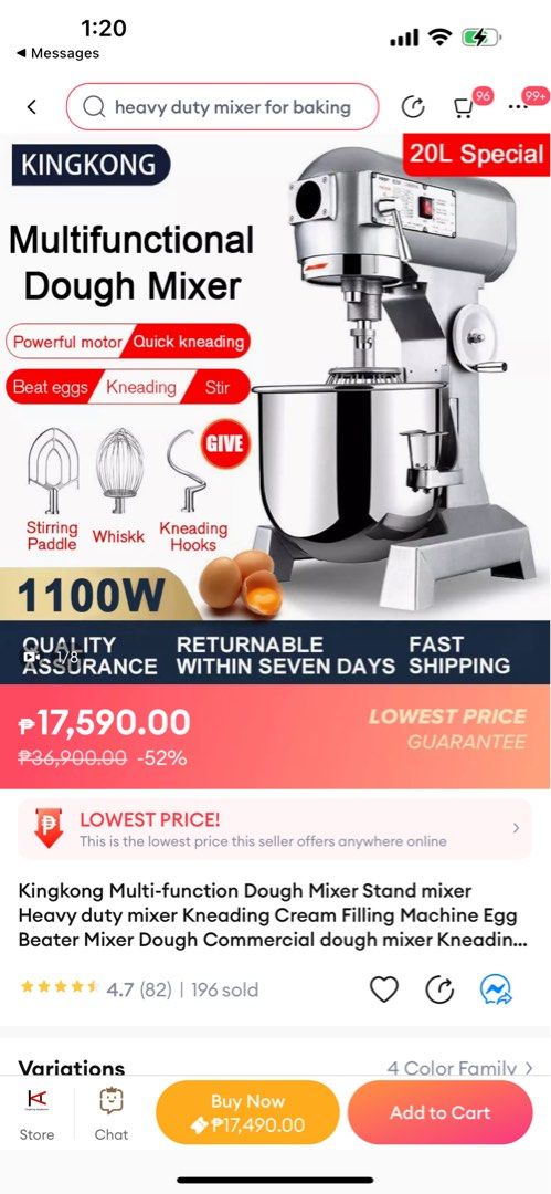 Multi function dough mixer heavy duty 10L (Category: Breadmakers) located in Pasig City. Submitted by mibella_declutters (Listing ID 1211044076, Image 1). Description: Bought total of 18k plus including sf Lp as posted no haggling please Pick up in Ortigas Center Shipping c/o buyer.