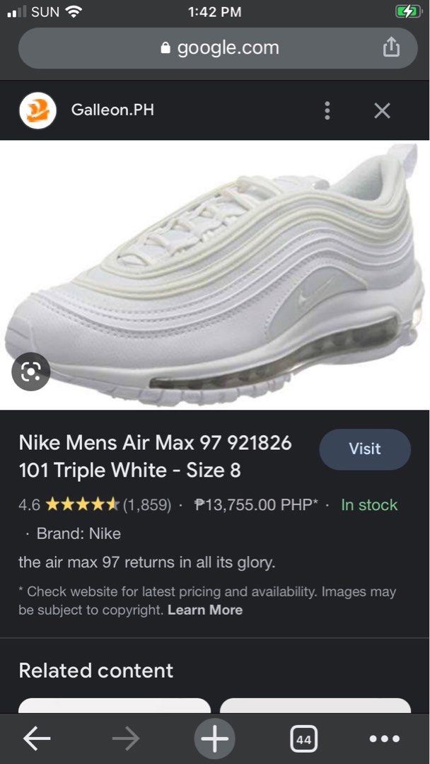 Nike Air Max 97 Triple White, Men's Fashion, Footwear, Sneakers on Carousell