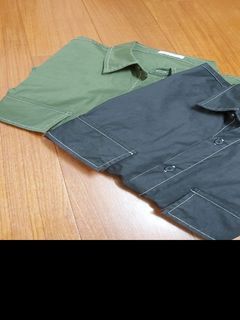 NUV明線口袋寬鬆短袖襯衫（L）