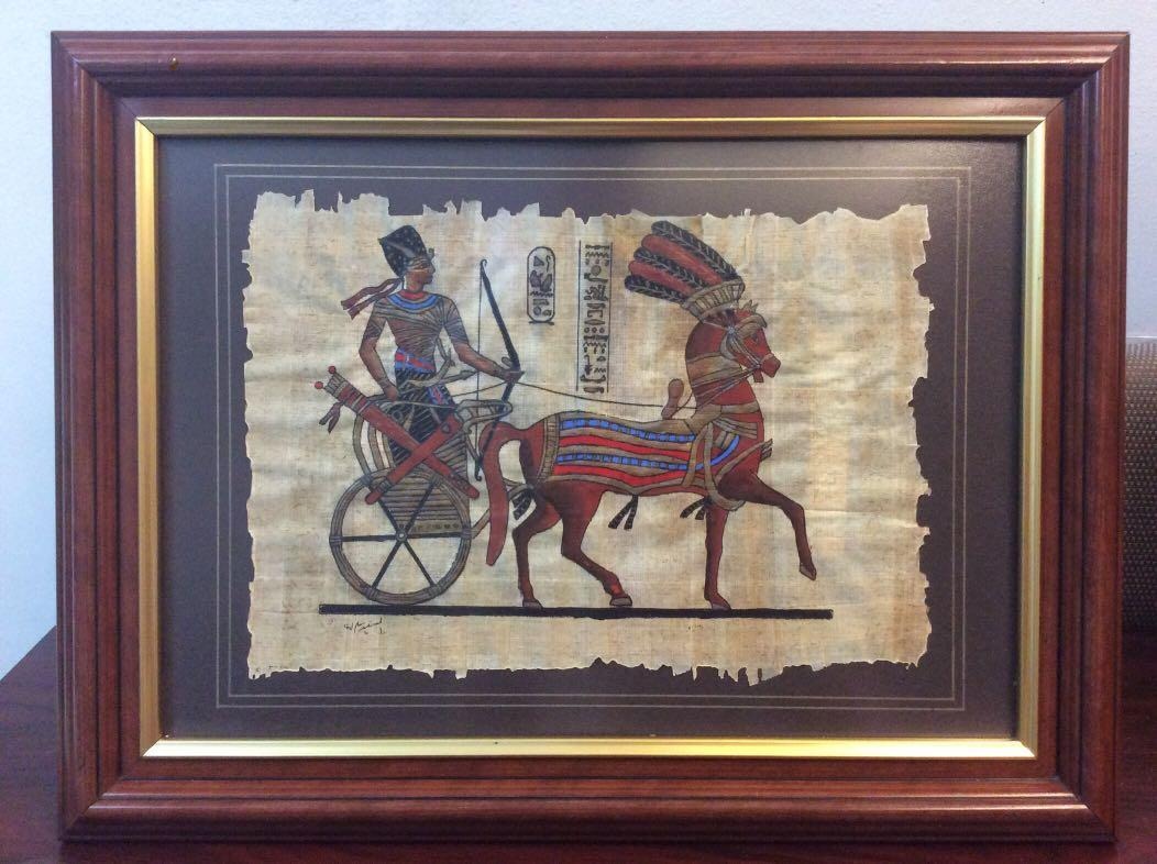 PAPYRUS IN FRAME EGYPTIAN IN CHARIOT, Furniture & Home Living, Home