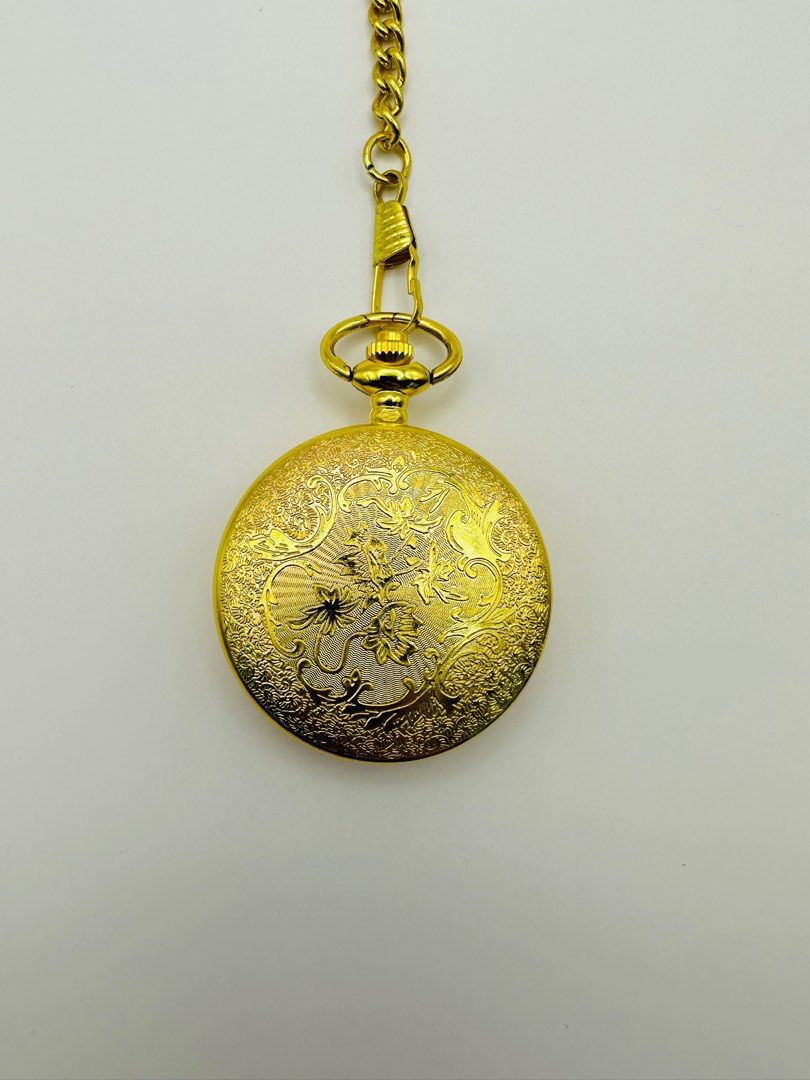 Pocket Watch Antique Chain Fob Singapore Gold Black Red Vintage Dual