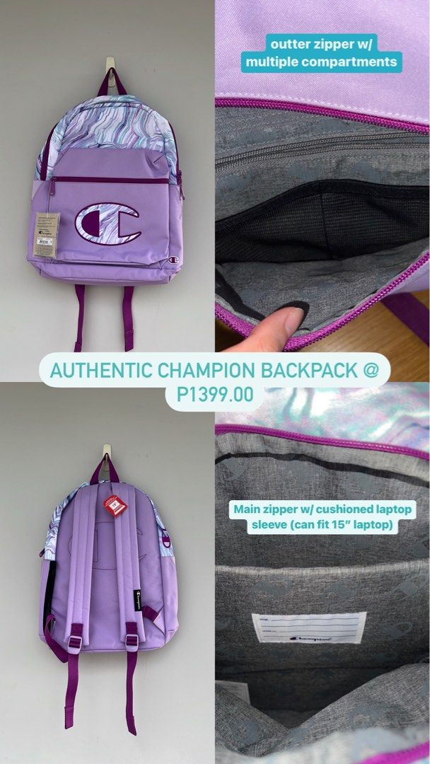 Purple Champion Backpack with laptop sleeve (Category: Laptop Bags & Sleeves) located in Quezon City. Submitted by ange824 (Listing ID 1210965981, Image 2). Description: .