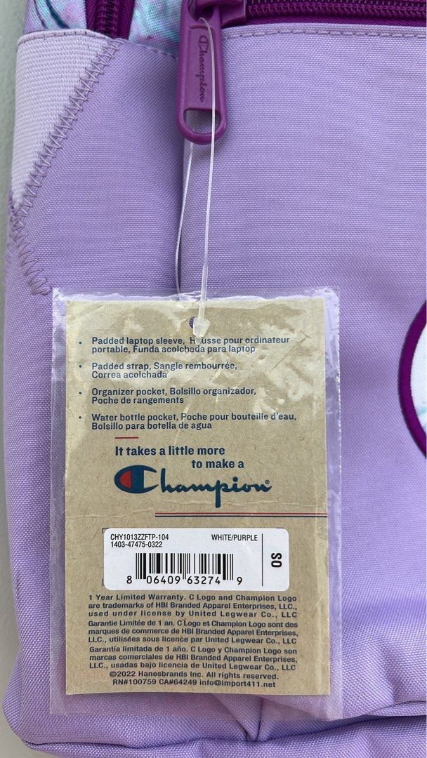 Purple Champion Backpack with laptop sleeve (Category: Laptop Bags & Sleeves) located in Quezon City. Submitted by ange824 (Listing ID 1210965981, Image 3). Description: .