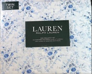 Ralph Lauren French Cottage Chic Blue Floral Sheet Set - Twin Size Set all cotton