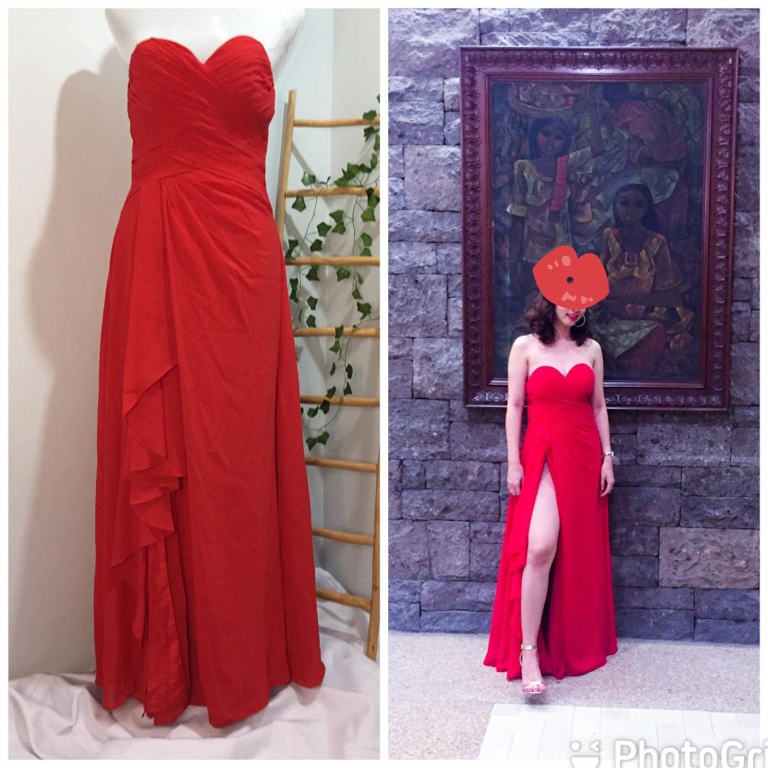 Red Tube Long Evening Gown with High Slit Women s Fashion