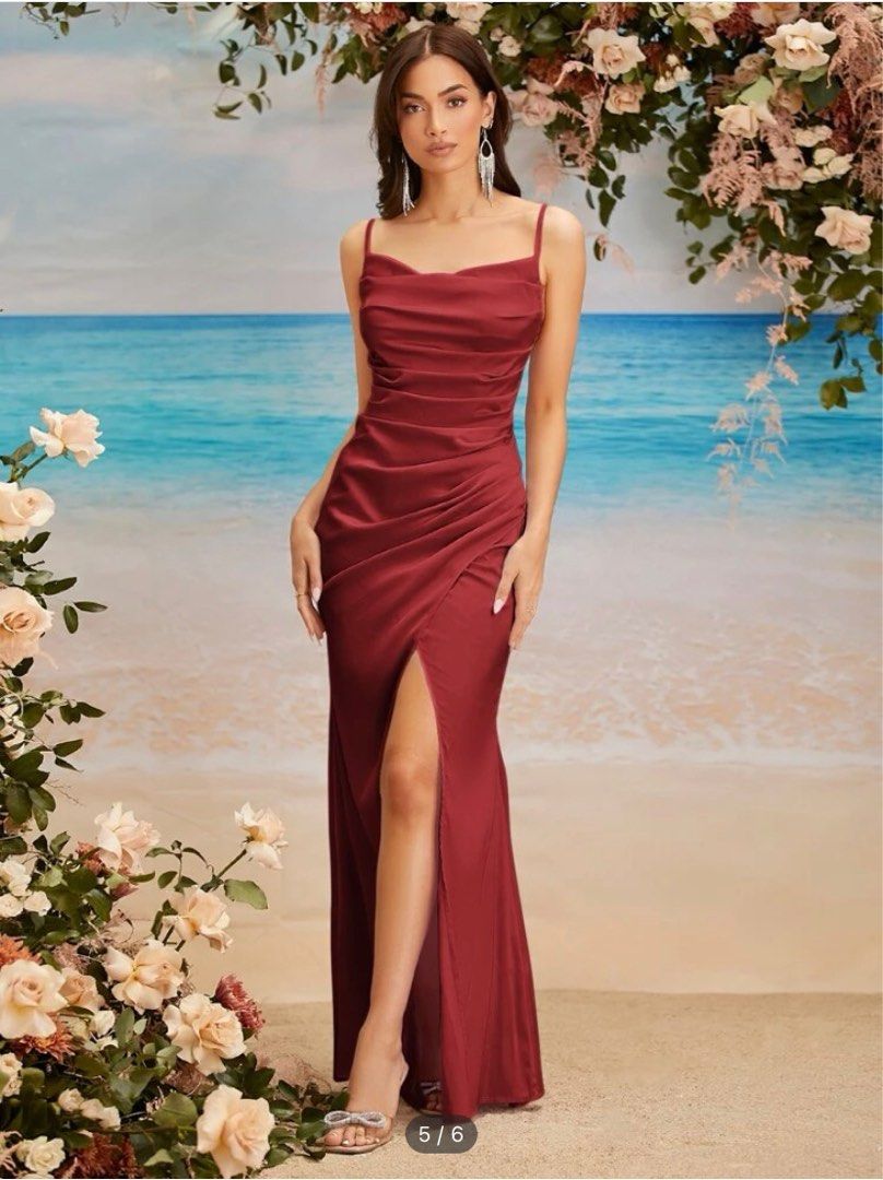 Shein red long discount dress