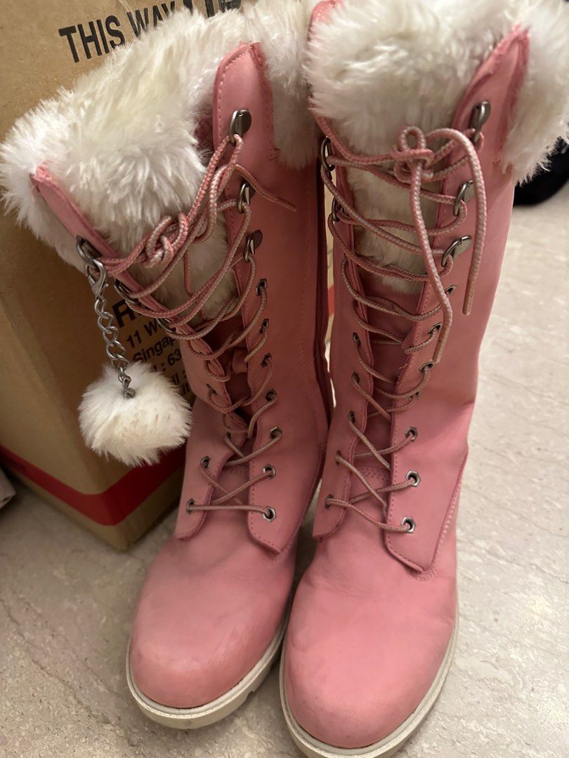 Pink knee online high timberland boots