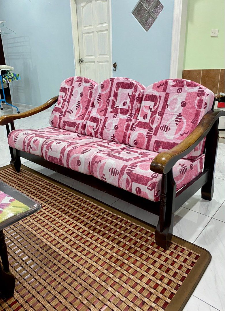 Traditional wooden sofa set (1+2+3 seat with table), Furniture & Home
