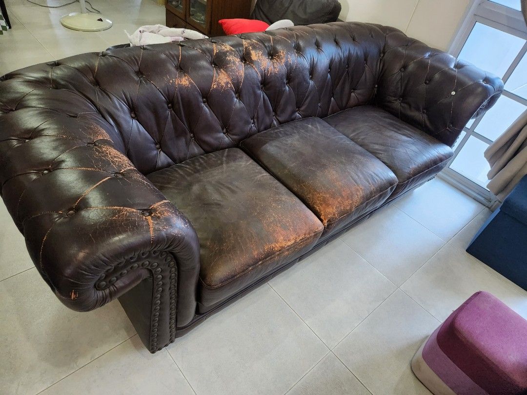 Vintage 3 seater used Chesterfield sofa, Furniture & Home Living