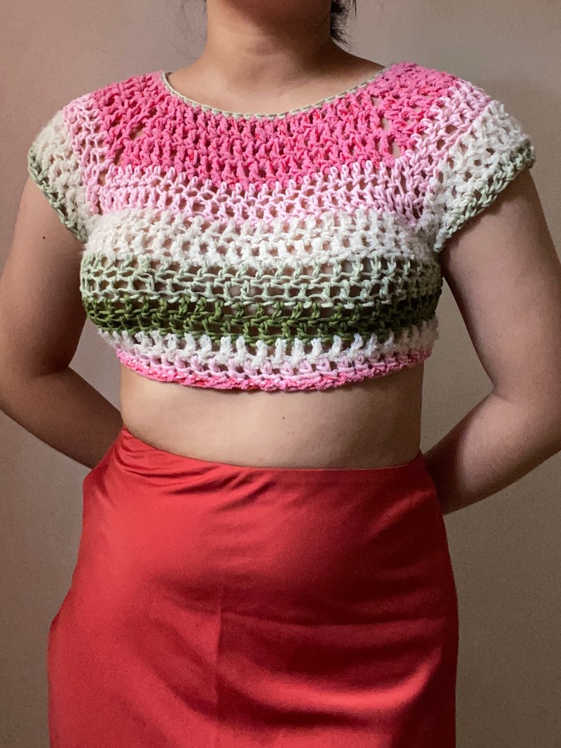Watermelon Crochet Summer Backless Raglan Top, Women's Fashion, Tops