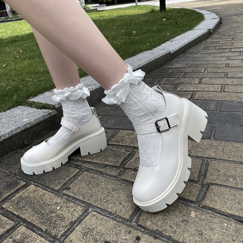 White mary jane boots Women s Fashion Footwear Boots on