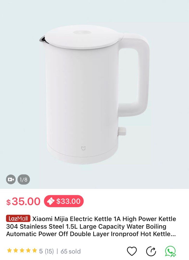 Xiaomi Mijia Electric Kettle 1A High Power Kettl, TV & Home Appliances