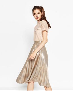 Zara gold pleated silk skirt