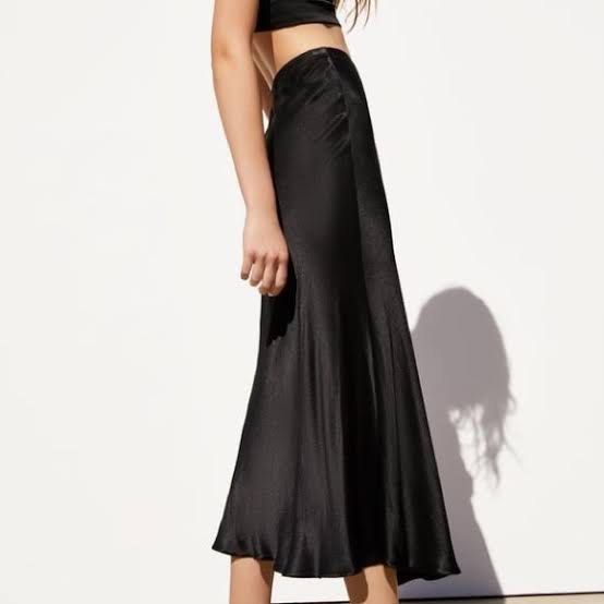 Black silk midi skirt zara hot sale