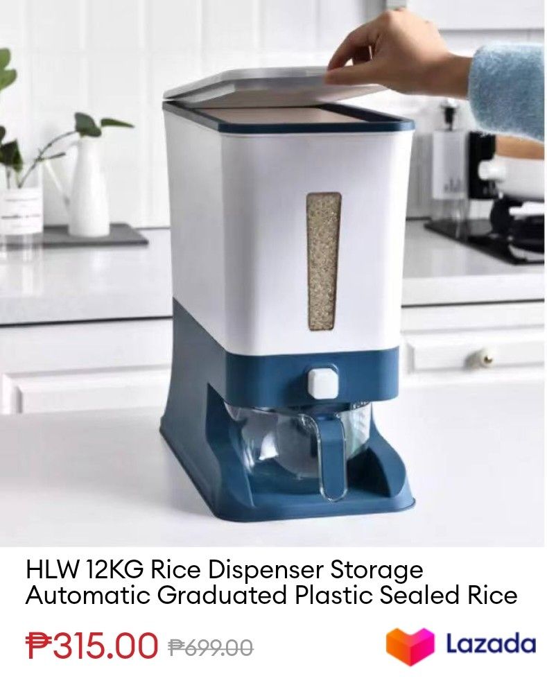 12KG RICE DISPENSER STORAGE AUTOMATIC, Furniture & Home Living ...
