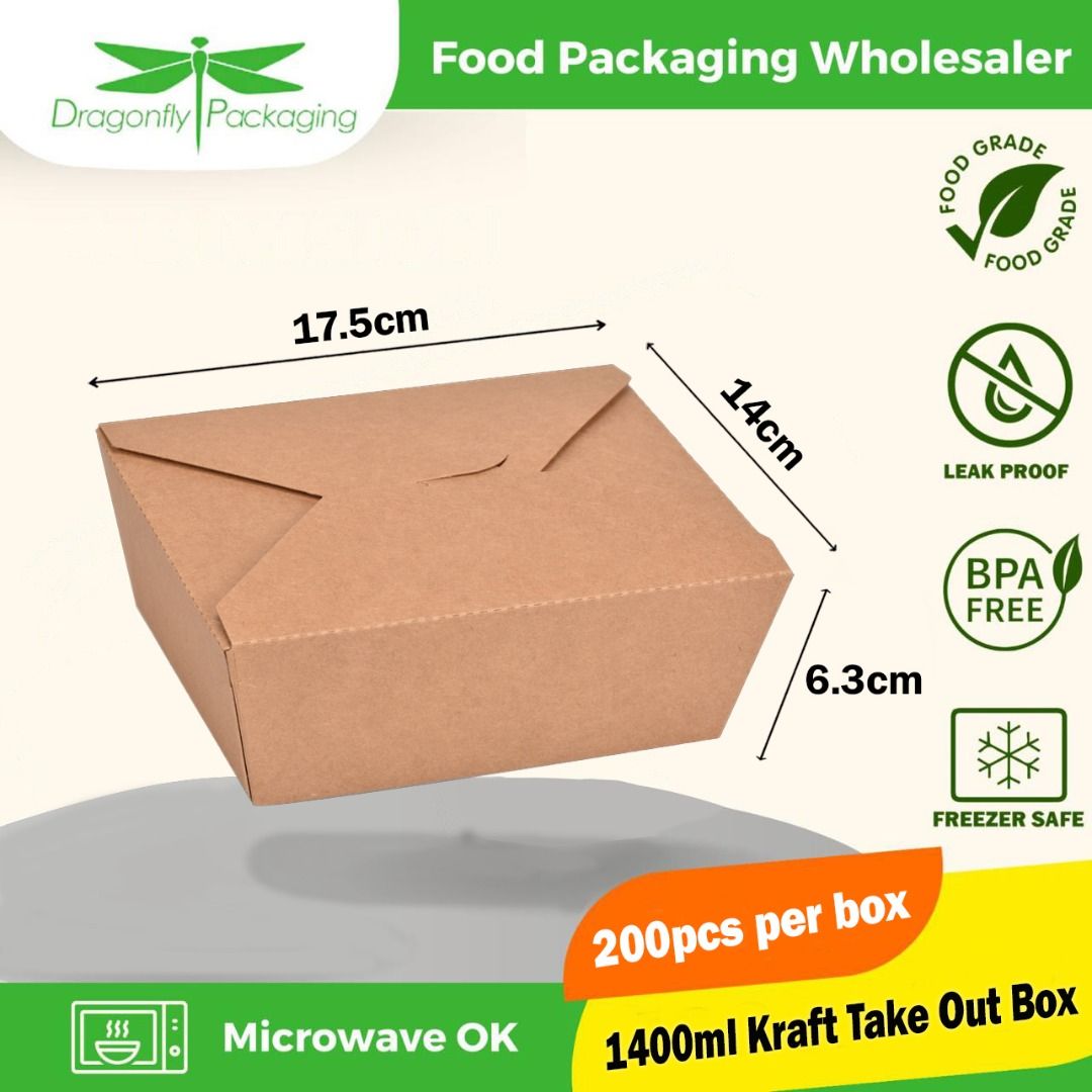 1400ML Kraft PAPER TAKEOUT BOX 200PCS PER CARTON, Food & Drinks