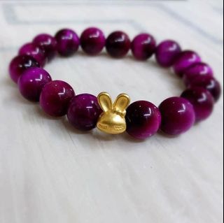 24K Rabbit With Magenta Beads