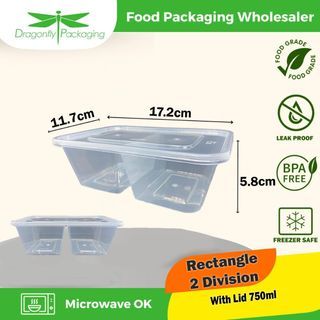 750ML CLEAR 2 Division With LID 300PCS PER BOX