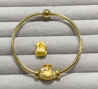 純金9999～蝴蝶結長睫毛兔兔串珠（黃金單品）🉑️鋼繩手環 🉑️金色鋼環 黃金收藏
