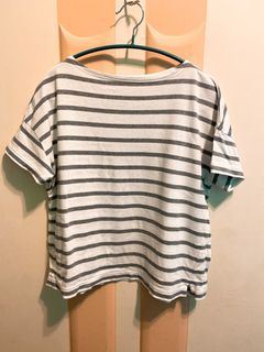 無印良品 MUJI 條紋 橫條 船型領上衣+棕色裙