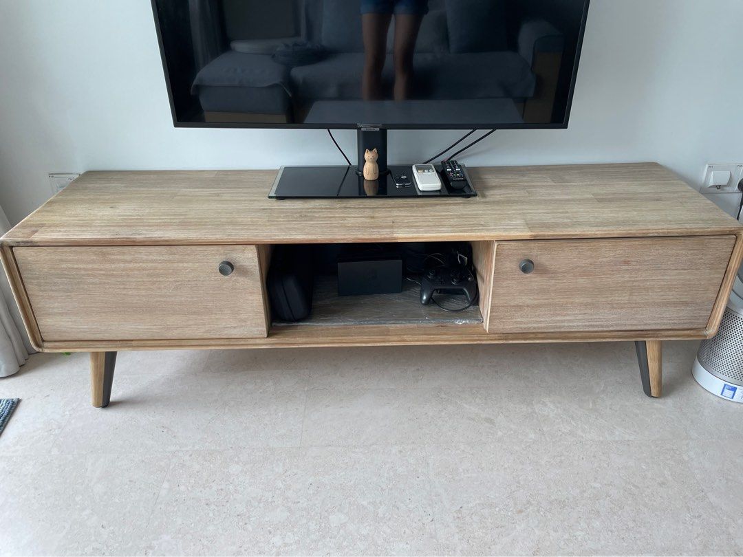 Solid Acacia Wood TV console, Furniture & Home Living, Furniture, TV
