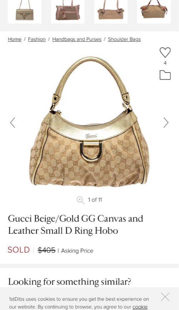 Gucci Gold Original GG Canvas D-Ring Abbey Shoulder Bag Small QFB1AM2BDH001