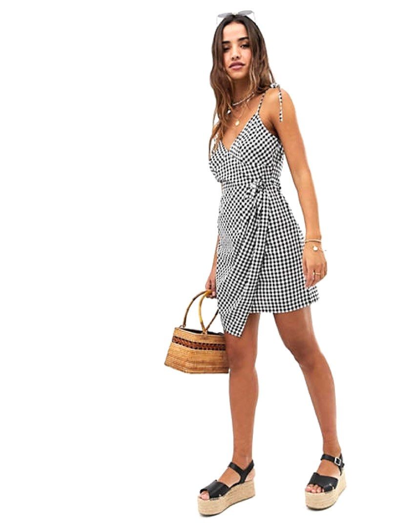 Gingham wrap dress discount