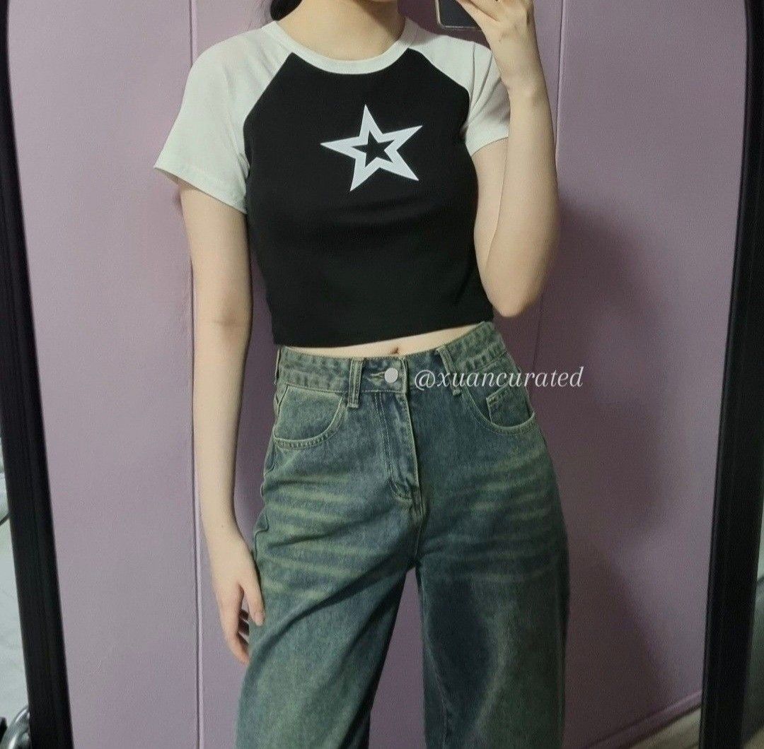 Women's Vintage Fairy Short Sleeve Crop Top Goth Graphic Print Tee