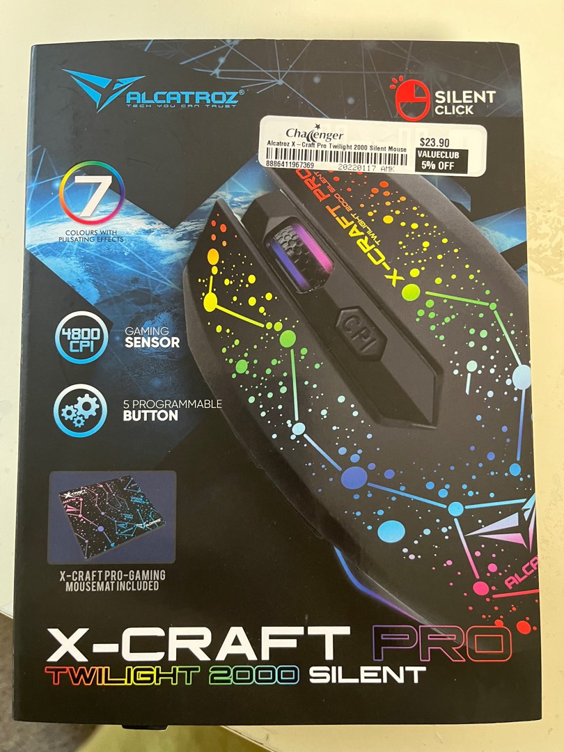 BNIB Mouse Xcraft pro twilight 2000 silent colourful wired mouse, Computers & Tech, Parts