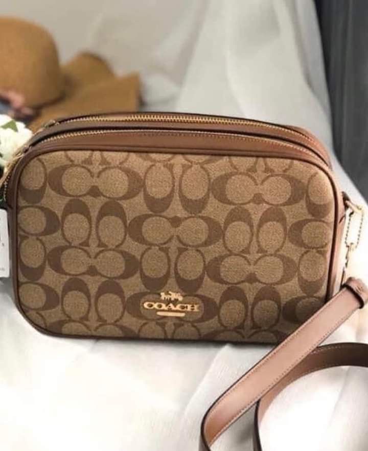 Coach Jes Crossbody Bag Medium Khaki Brown in Coated Canvas with Gold-tone  - US