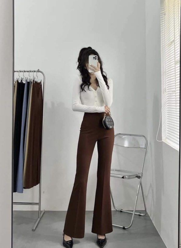 Brown Flare Pants, Women's Fashion, Bottoms, Jeans & Leggings on Carousell