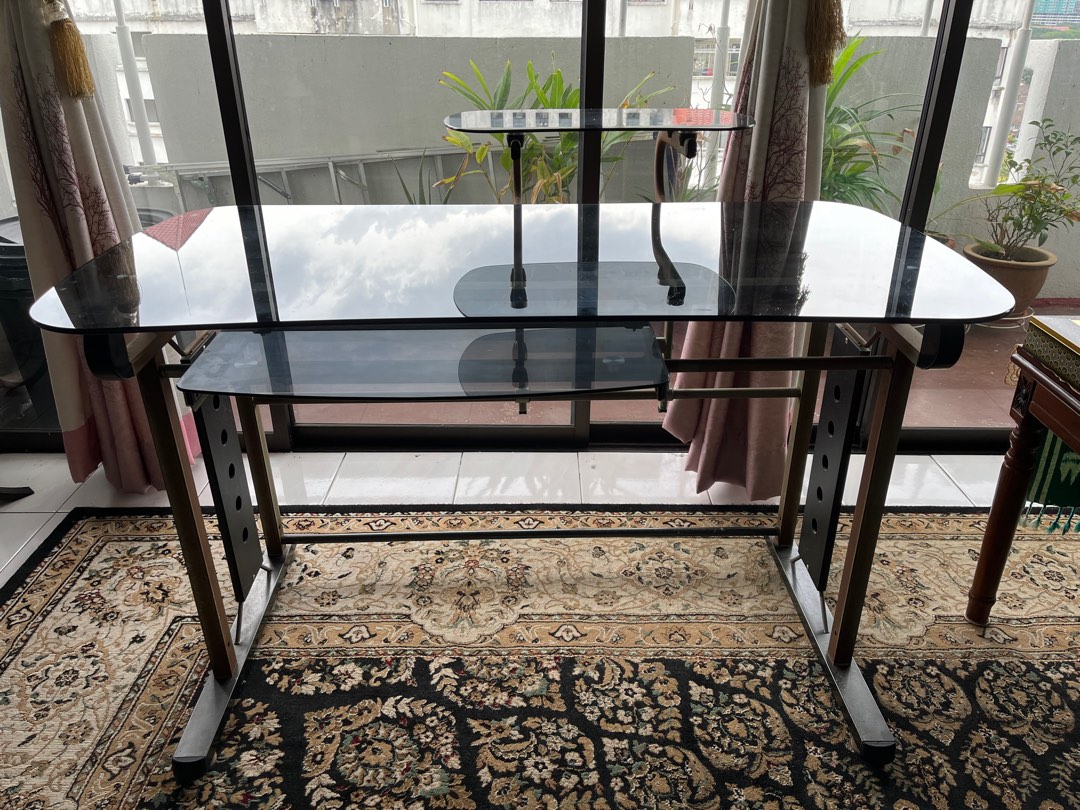 Computer Desk Glass Table, Furniture & Home Living, Furniture, Tables