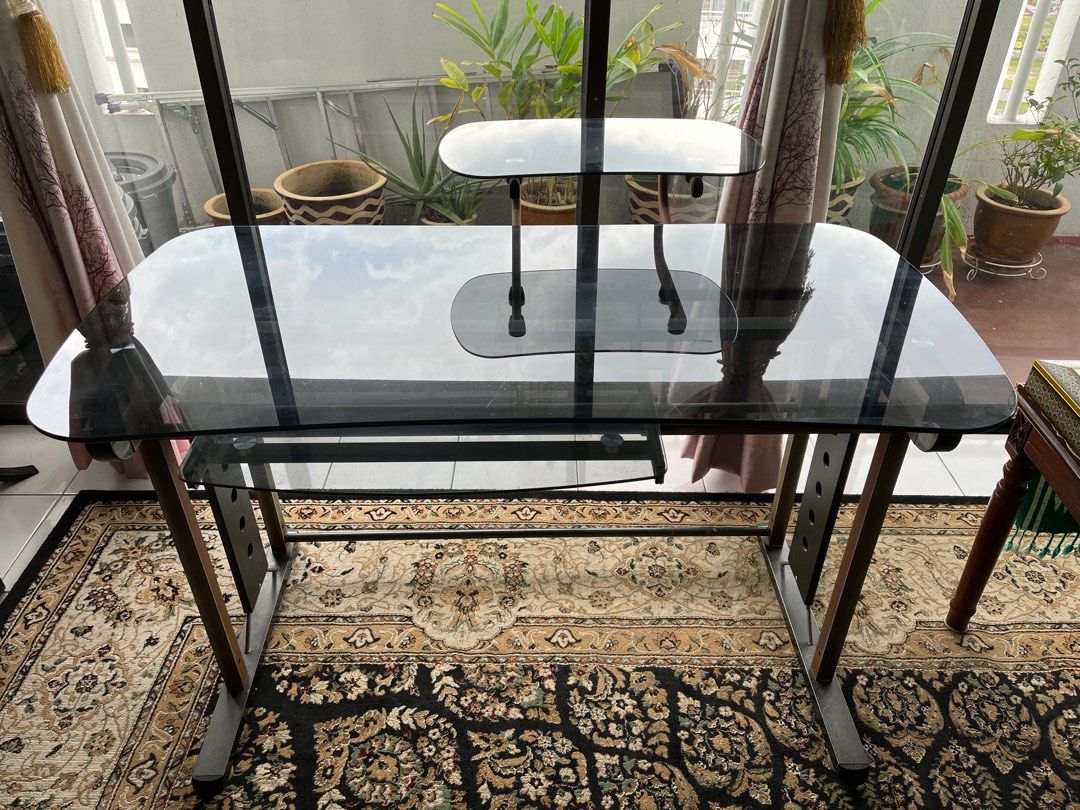 Computer Desk Glass Table, Furniture & Home Living, Furniture, Tables