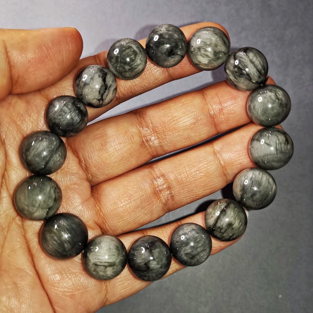 Eagle Eye Stone Bracelet 13mm 127 FREE Post protection self confidence natural crystal gemstone stone black grey Men s Fashion Watches Accessories Jewelry on Carousell