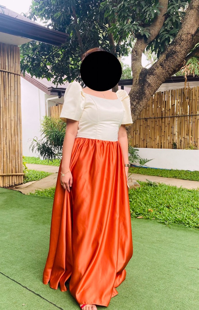 Orange top filipiniana dress