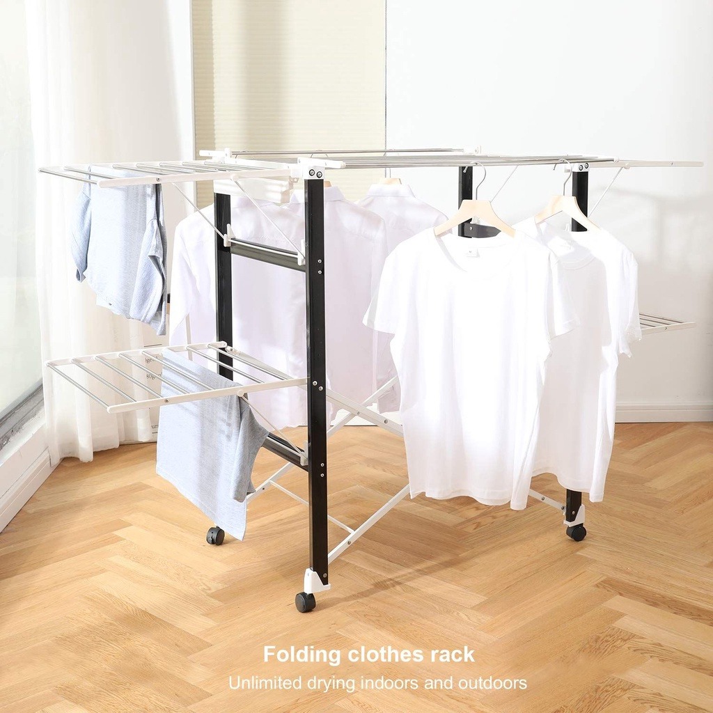 Floor Moving Clothes Hanger Stainless Steel Black White 6 Fold Ultralight Laundry Drying Rack Furniture Home Living Home Improvement Organisation Clothes Drying Rack on Carousell