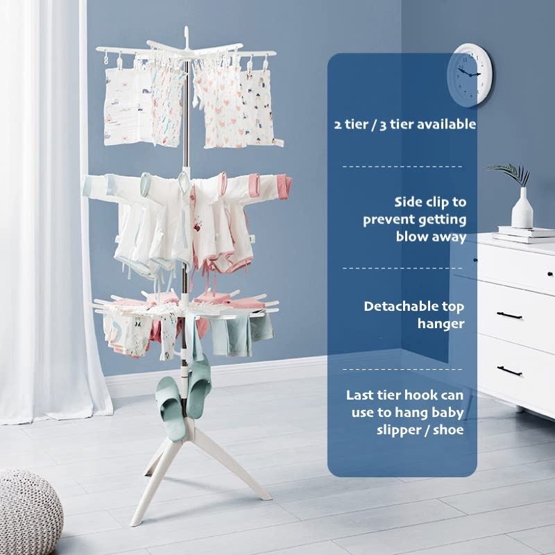 Foldable Baby Cloth Laundry Drying Rack 3 Tier Towel Hanger, Furniture