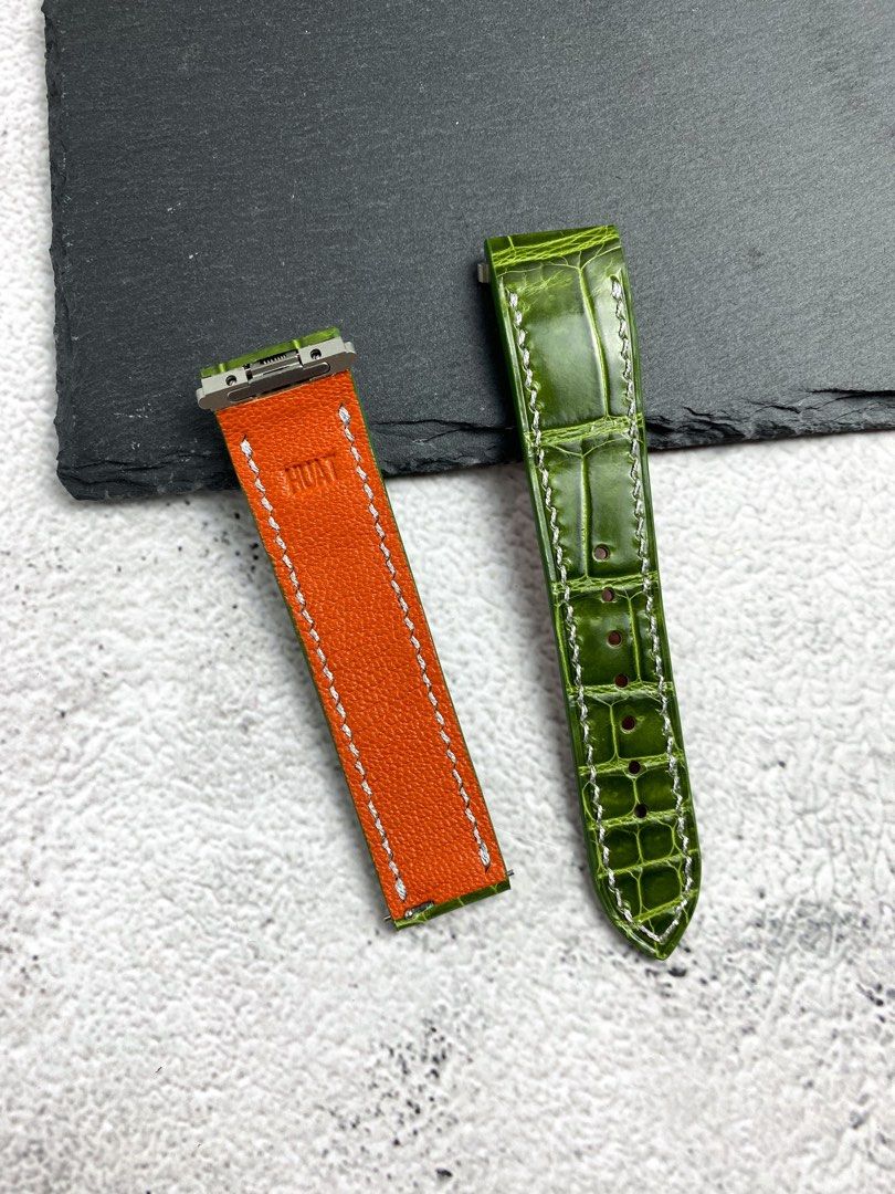 Handmade Glazed Olive Green Crocodile Watch Strap for Santos de Cartier with Quick Switch Inserts Luxury Watches on Carousell