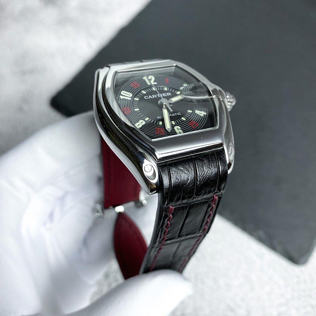 Handmade Jet Black Alligator Leather Watch Strap for Cartier